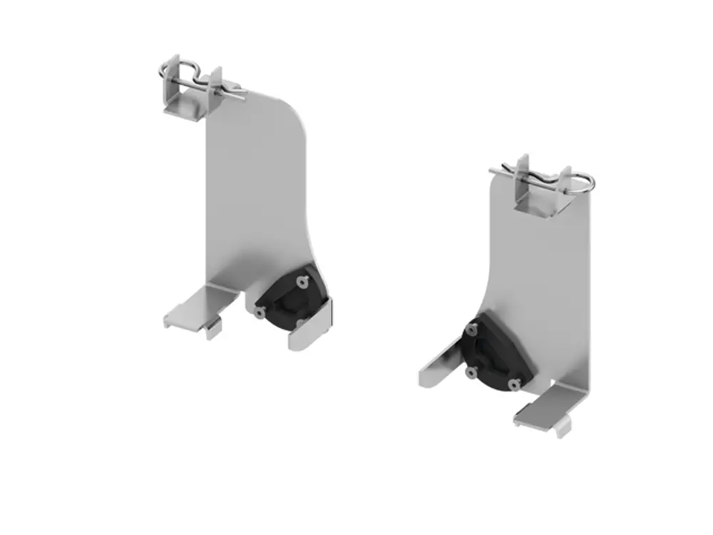 TECE Aufrüstset aus zwei metallic-finish Elementen mit unregelmäßiger Form und gummierten Teilen, die zur Befestigung oder Montage verwendet werden können.